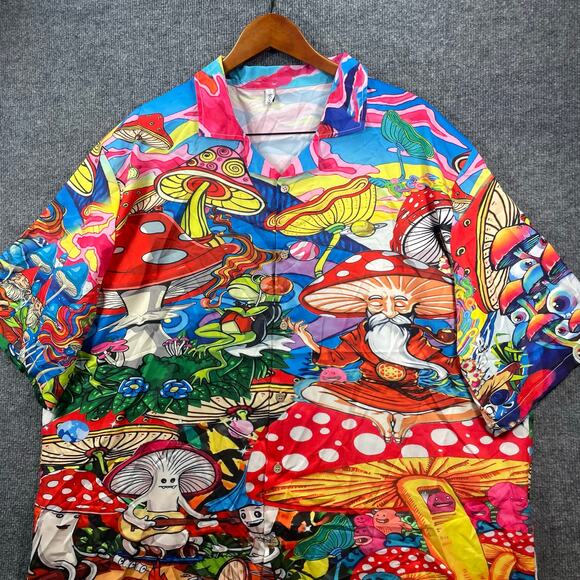 Misslook Psychedelic Button Up Mushroom Shirt Men's 3XL Colorful Party Shrooms - Picture 2 of 12